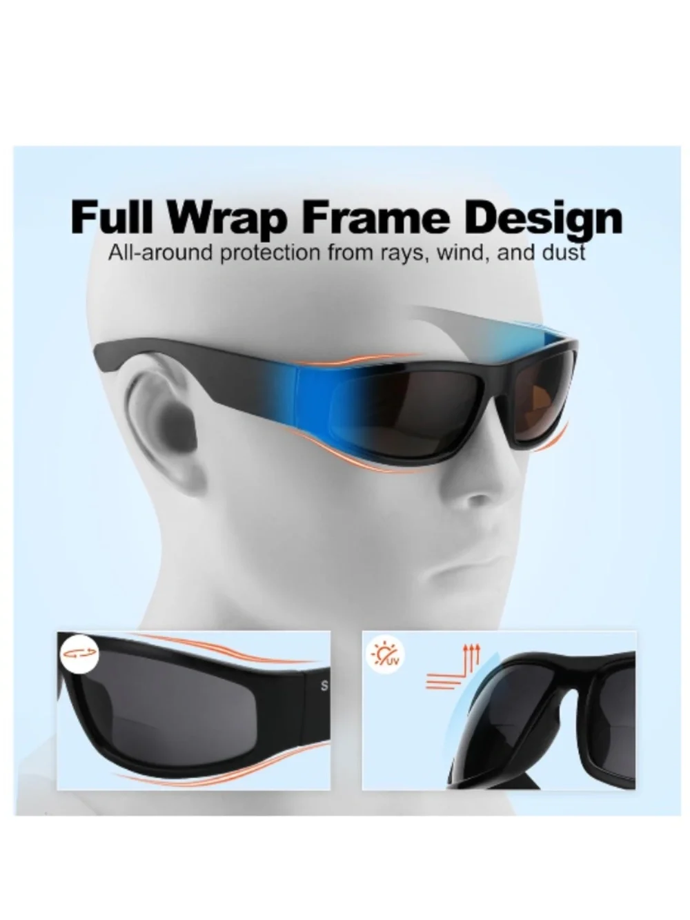 Women Or Mens Wrap Around Bifocal Reading Sunglasses 2 Pair 2.0 Diopter